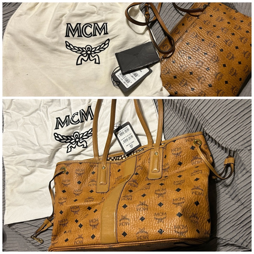 MCM Tan Visetos Tote with Iconic Logo